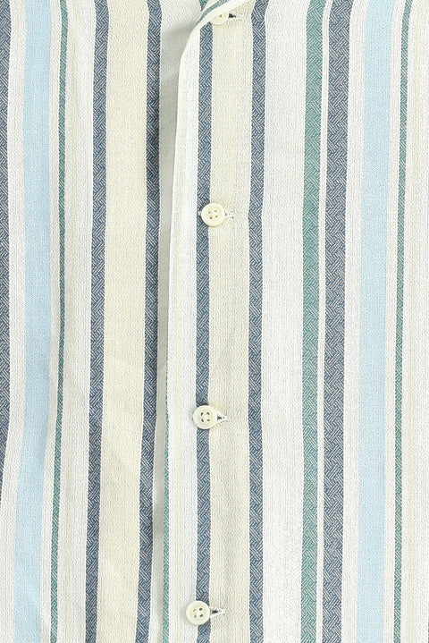 Light Navy Short Sleeve Regular Fit Cotton Sport Striped Shirt