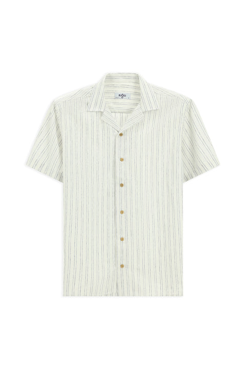 Light Navy Short Sleeve Regular Fit Cotton Sporty Striped Shirt