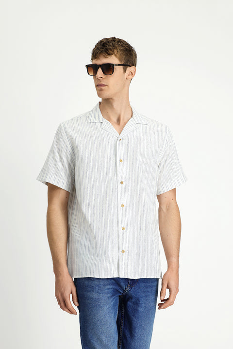 Light Navy Short Sleeve Regular Fit Cotton Sporty Striped Shirt
