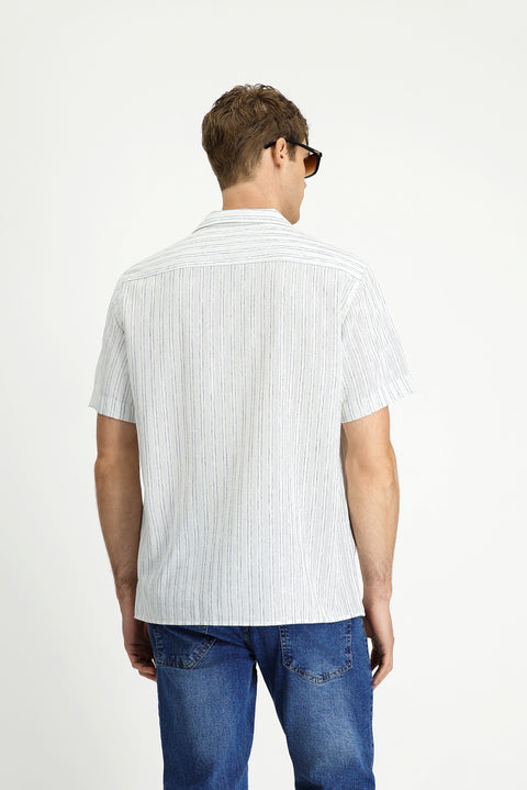 Light Navy Short Sleeve Regular Fit Cotton Sporty Striped Shirt