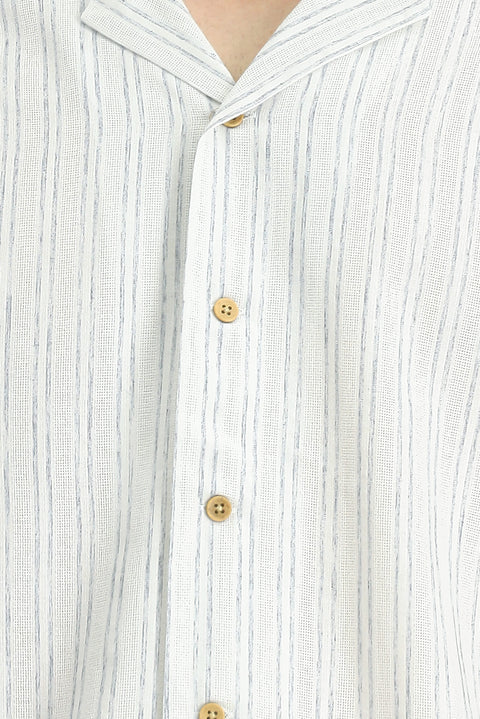 Light Navy Short Sleeve Regular Fit Cotton Sporty Striped Shirt