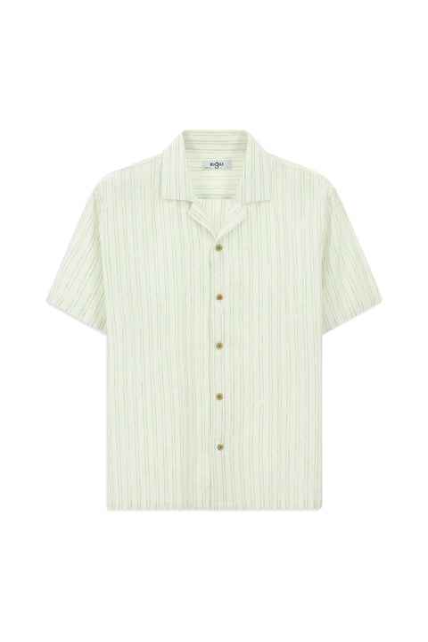 Light Green Short Sleeve Regular Fit Cotton Sporty Striped Shirt