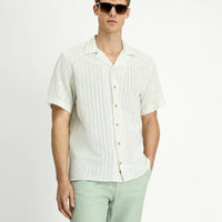 Light Green Short Sleeve Regular Fit Cotton Sporty Striped Shirt