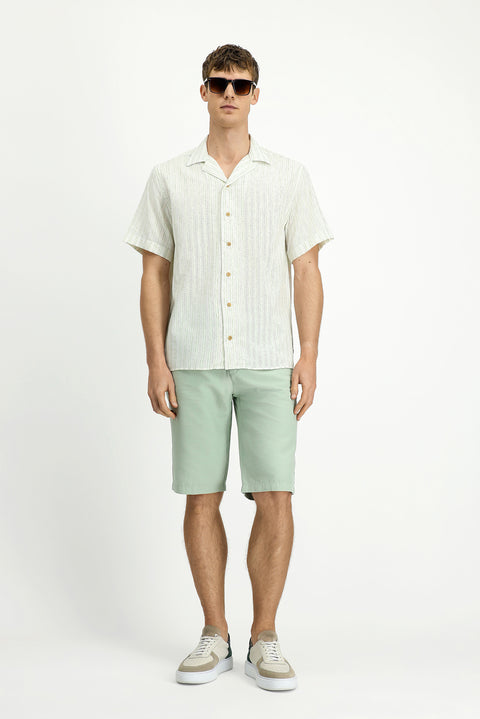 Light Green Short Sleeve Regular Fit Cotton Sporty Striped Shirt