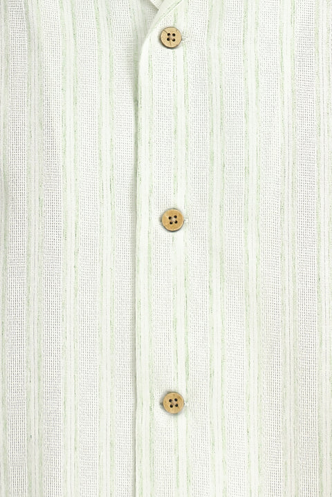 Light Green Short Sleeve Regular Fit Cotton Sporty Striped Shirt