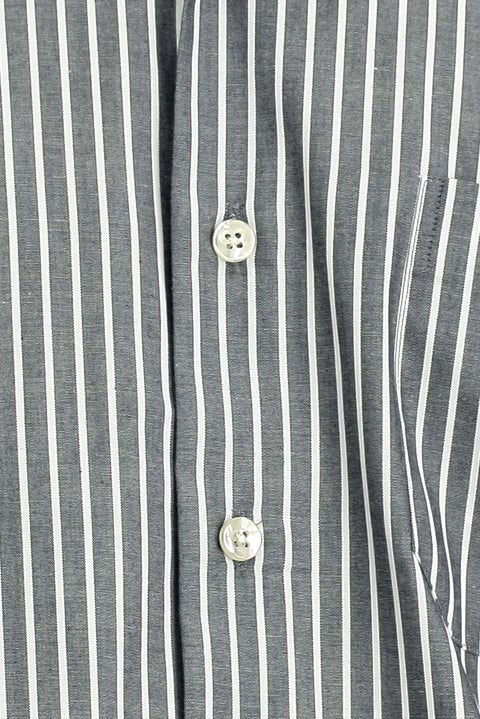 Dark Gray Short Sleeve Regular Fit Striped Easy-Iron Cotton Shirt