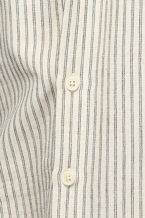 Light Beige Short Sleeve Regular Fit Button-Down Collar Cotton Striped Shirt