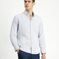 Medium Grey Long Sleeve Slim Fit Narrow Cut Classic Patterned Cotton Shirt