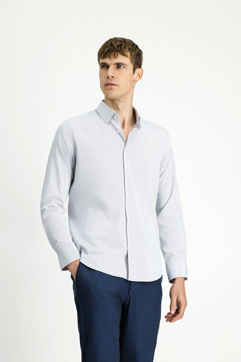 Medium Grey Long Sleeve Slim Fit Narrow Cut Classic Patterned Cotton Shirt