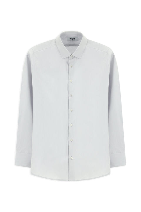 Medium Grey Long Sleeve Slim Fit Narrow Cut Classic Patterned Cotton Shirt