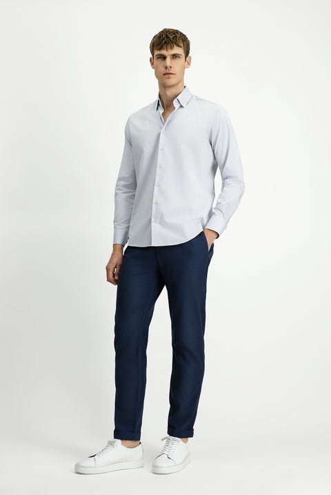 Medium Grey Long Sleeve Slim Fit Narrow Cut Classic Patterned Cotton Shirt