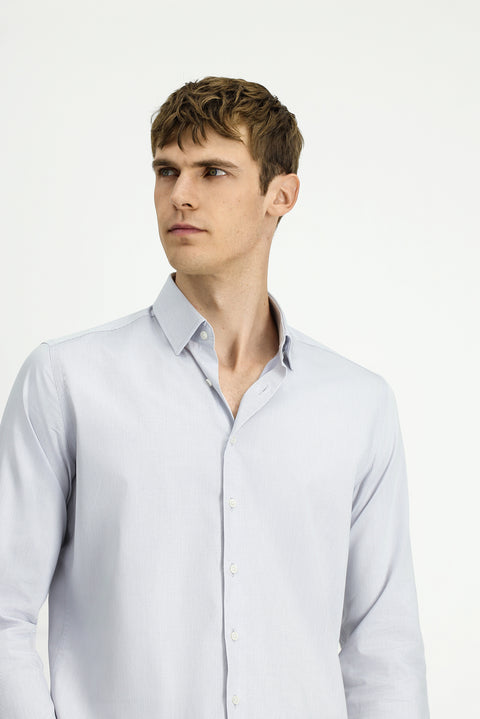 Medium Grey Long Sleeve Slim Fit Narrow Cut Classic Patterned Cotton Shirt