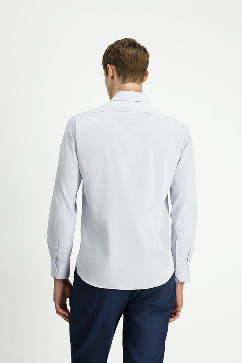 Medium Grey Long Sleeve Slim Fit Narrow Cut Classic Patterned Cotton Shirt