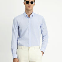 Light Blue Long Sleeve Slim Fit Narrow Cut Classic Patterned Cotton Shirt