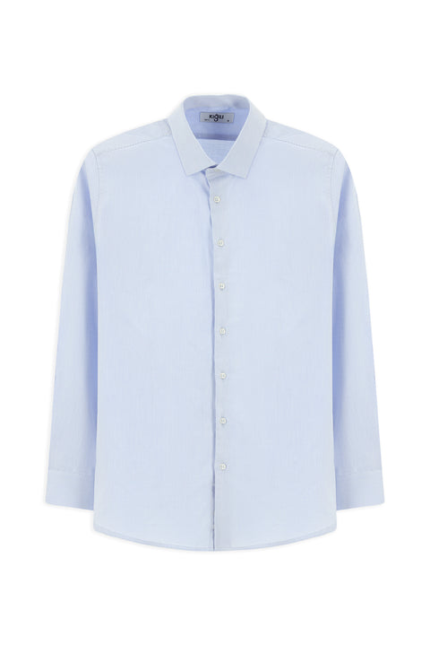 Light Blue Long Sleeve Slim Fit Narrow Cut Classic Patterned Cotton Shirt