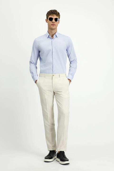 Light Blue Long Sleeve Slim Fit Narrow Cut Classic Patterned Cotton Shirt