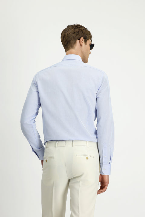 Light Blue Long Sleeve Slim Fit Narrow Cut Classic Patterned Cotton Shirt
