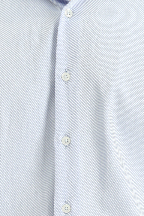 Light Blue Long Sleeve Slim Fit Narrow Cut Classic Patterned Cotton Shirt