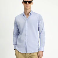 Blue Long Sleeve Slim Fit Narrow Cut Classic Patterned Cotton Shirt