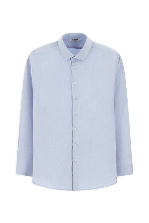 Blue Long Sleeve Slim Fit Narrow Cut Classic Patterned Cotton Shirt