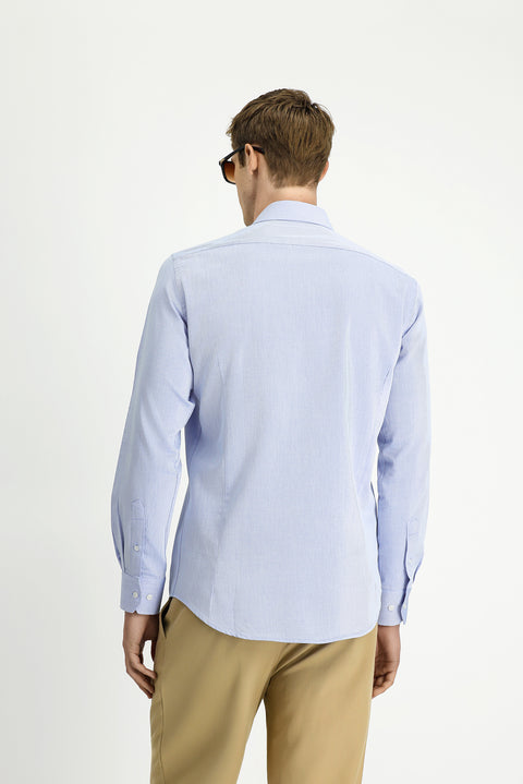 Blue Long Sleeve Slim Fit Narrow Cut Classic Patterned Cotton Shirt