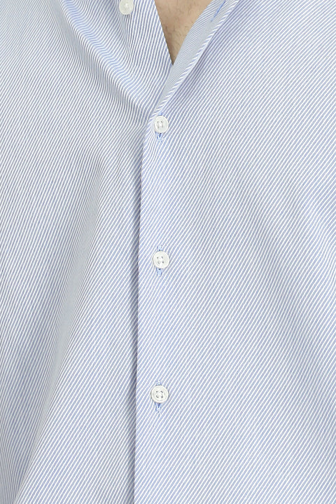 Blue Long Sleeve Slim Fit Narrow Cut Classic Patterned Cotton Shirt