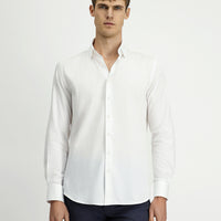White Long Sleeve Slim Fit Narrow Cut Classic Patterned Cotton Shirt