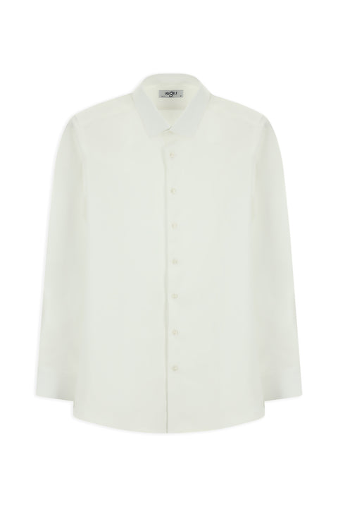 White Long Sleeve Slim Fit Narrow Cut Classic Patterned Cotton Shirt