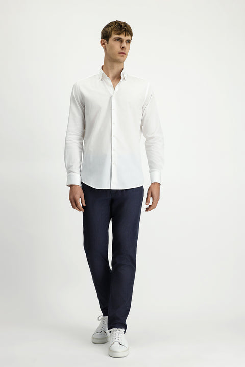 White Long Sleeve Slim Fit Narrow Cut Classic Patterned Cotton Shirt