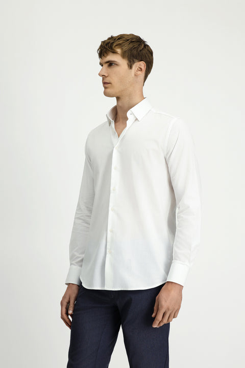 White Long Sleeve Slim Fit Narrow Cut Classic Patterned Cotton Shirt