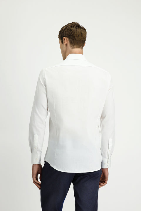 White Long Sleeve Slim Fit Narrow Cut Classic Patterned Cotton Shirt