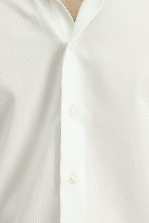 White Long Sleeve Slim Fit Narrow Cut Classic Patterned Cotton Shirt