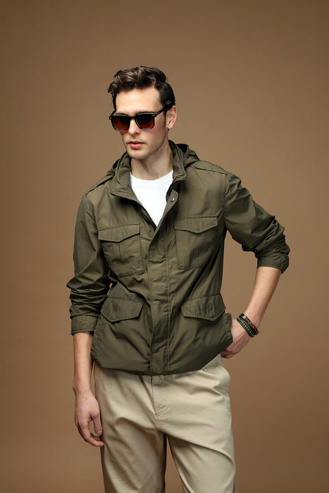 Medium Khaki Hooded Sport Seasonal Jacket