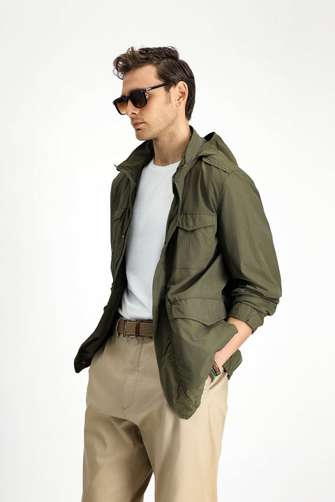 Medium Khaki Hooded Sport Seasonal Jacket
