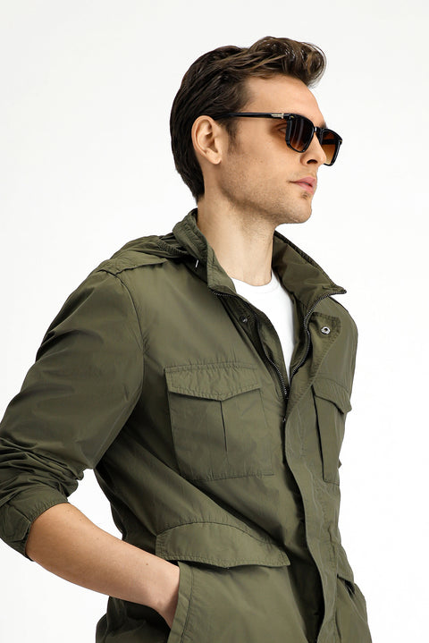 Medium Khaki Hooded Sport Seasonal Jacket