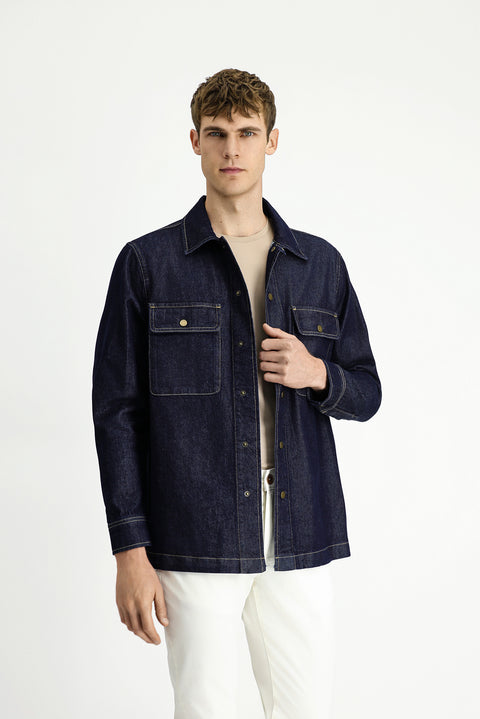 Dark Navy Regular Fit Cotton Shirt Jacket