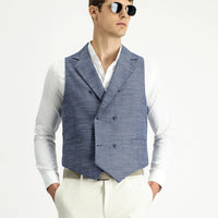 Medium Navy Patterned Classic Double-Breasted Vest
