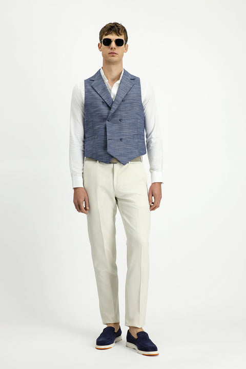 Medium Navy Patterned Classic Double-Breasted Vest