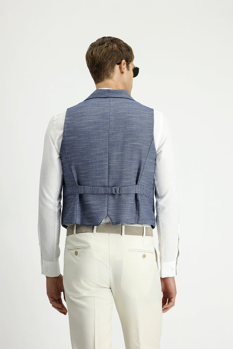 Medium Navy Patterned Classic Double-Breasted Vest