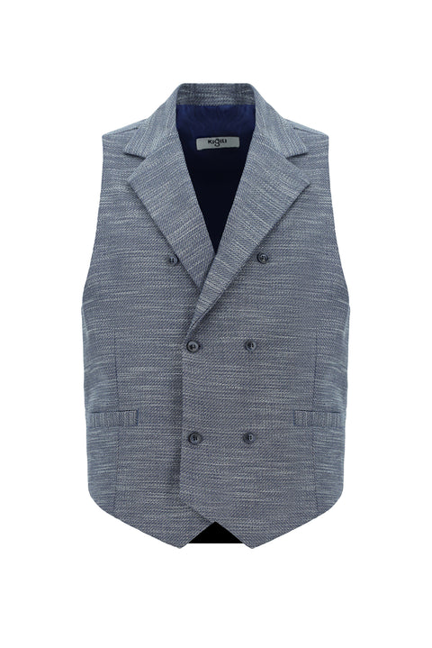 Medium Navy Patterned Classic Double-Breasted Vest