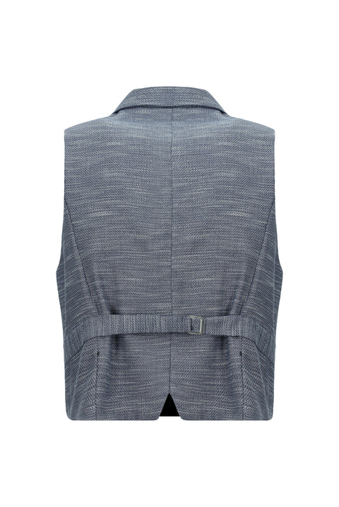 Medium Navy Patterned Classic Double-Breasted Vest