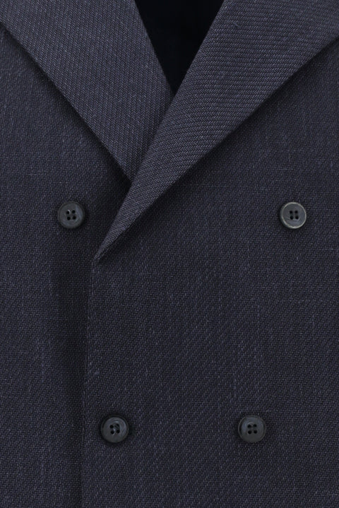 Dark Navy Wool and Linen Blend Classic Double-Breasted Vest