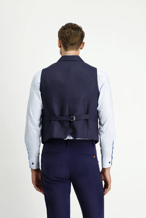 Dark Navy Wool and Linen Blend Classic Double-Breasted Vest