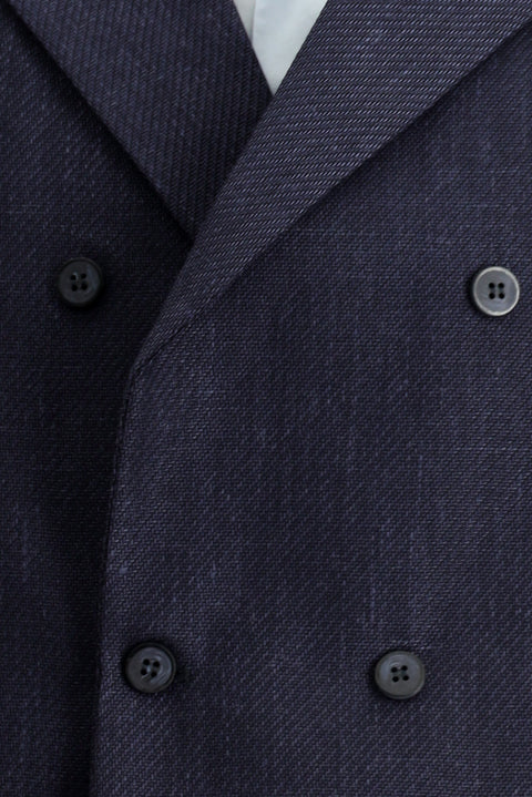 Dark Navy Wool and Linen Blend Classic Double-Breasted Vest