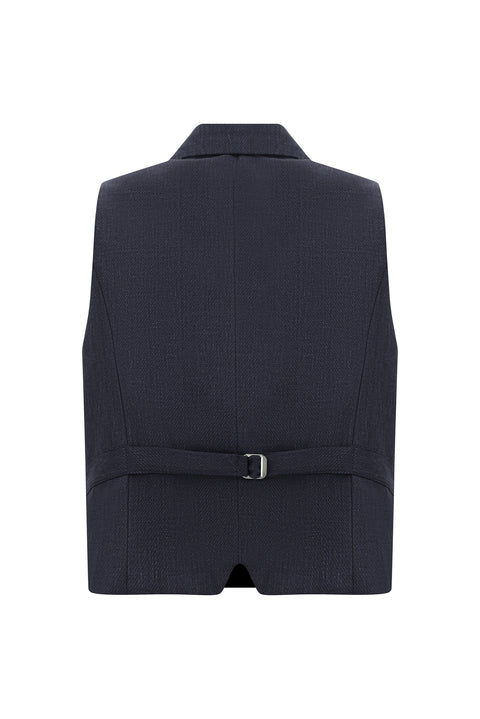 Dark Navy Wool and Linen Blend Classic Double-Breasted Vest