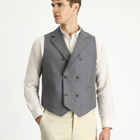 Dark Anthracite Wool and Linen Blend Classic Double-Breasted Vest