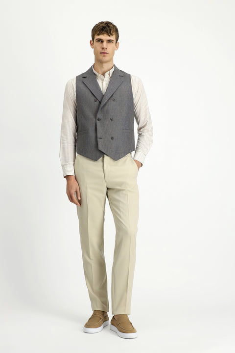 Dark Anthracite Wool and Linen Blend Classic Double-Breasted Vest