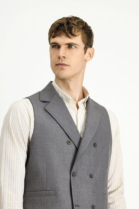 Dark Anthracite Wool and Linen Blend Classic Double-Breasted Vest