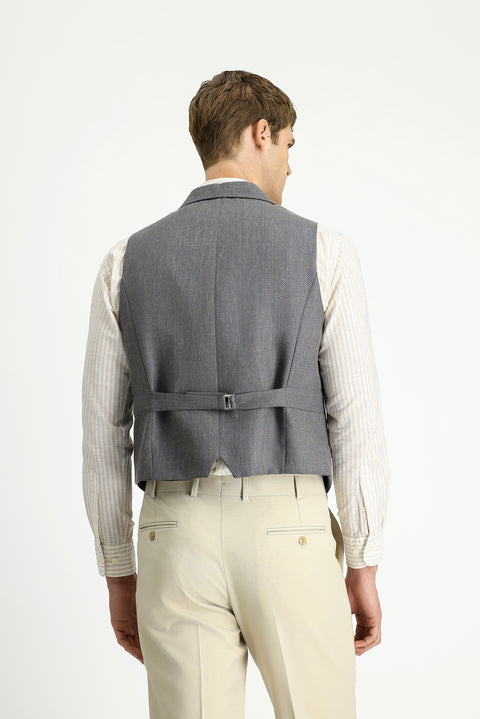 Dark Anthracite Wool and Linen Blend Classic Double-Breasted Vest