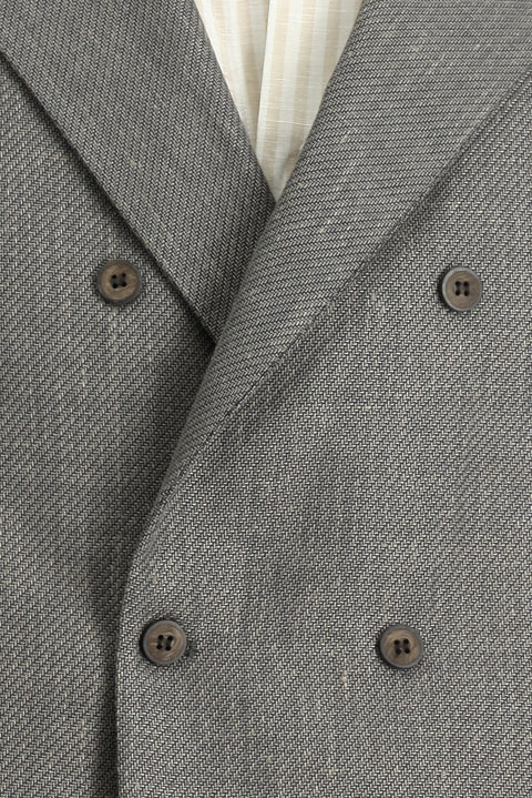 Dark Anthracite Wool and Linen Blend Classic Double-Breasted Vest